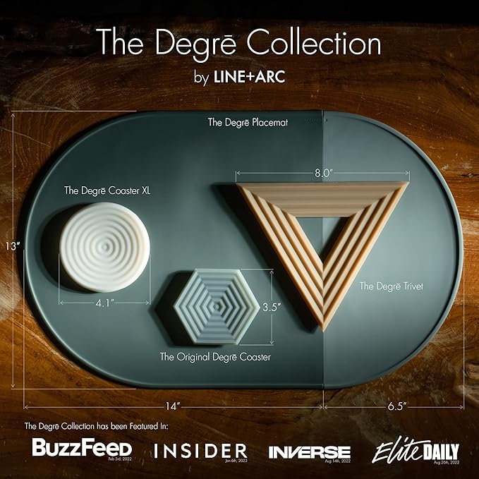 LINE+ARC Extra Thick Silicone Coasters (As Seen in NYTimes WireCutter) Waterproof Anti-Stain Heat-Safe Dishwasher-Safe Degrē Coasters (Set of 6, Smoke) Outdoor Rubber Mid-Century Modern
