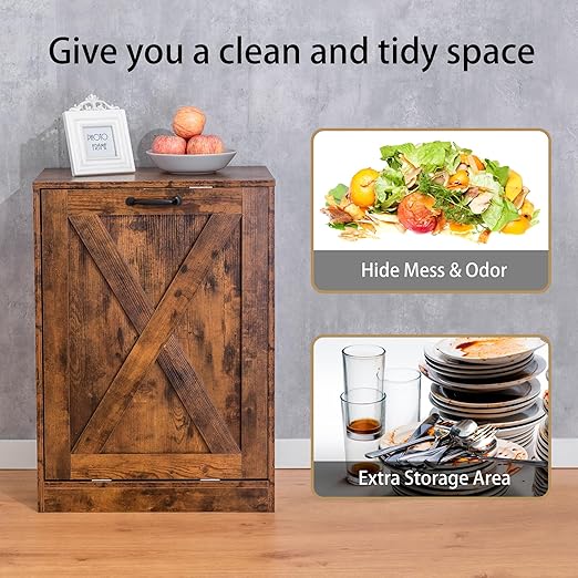 13 Gallon Wooden Tilt Out Trash Cabinet Hidden Trash Can Kitchen Recycling Cabinet Laundry Cabinet for Kitchen, Living Room (Brown)