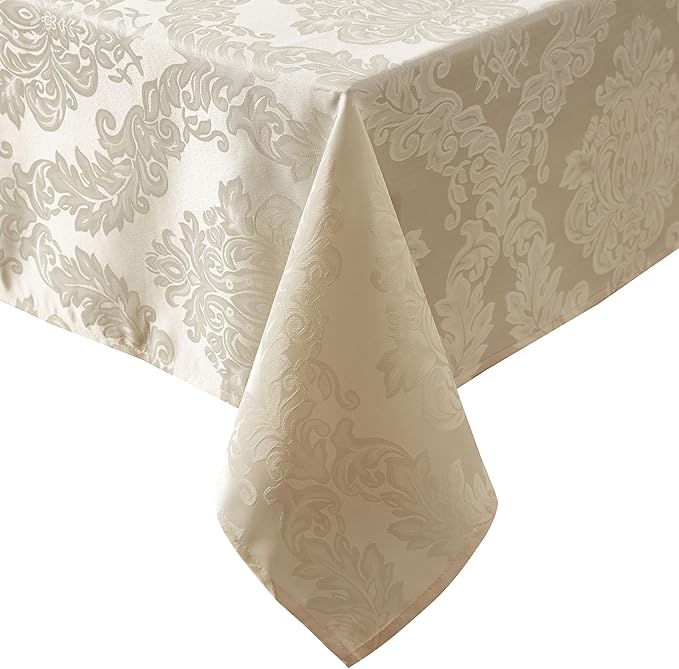 Newbridge Barcelona Luxury Damask Fabric Tablecloth, 60” Wide x 102” Oval, Golden Beige, 100% Polyester, No Iron, Soil Resistant Dining Room, Party and Banquet Table Cover