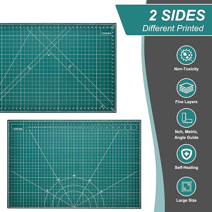 Prime Vinyl Cutting Mat, 23" x 35" Large Self Healing Sewing Mat, 5-Ply Heavy Cut Board, Rotary Cutting Mat for Crafts, Sewing Supplies and Quilting Tools.