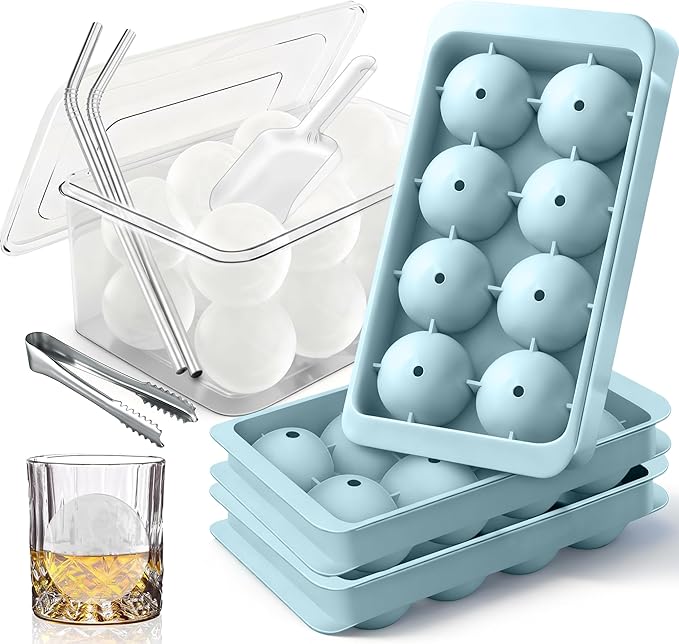 14 Grids Ice Cube Trays Set & 8 Circles Ice Cube Trays Set - 7 Trays, 2 Bins, 2 Scoops, 2 Tongs & 4 Straws