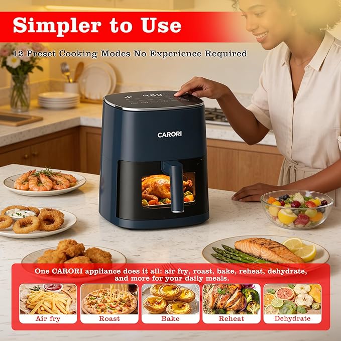 6Qt Air Fryer with Viewing Window, 12 Preset, Large Capacity, 400℉ Max Crisp, 1700W Quick Even Easy Meals, Nonstick Dishwasher Safe Basket, Bake Roast Dehydrate Reheat
