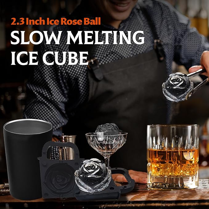 Clear Rose Ice Mold Maker – 2.3 Inch Silicone Tray for Crystal Clear Ice Cubes, Reusable Whiskey & Cocktail Ice Maker, Easy Release, Dishwasher Safe, for Home Bartenders & Romantic Dinner Party