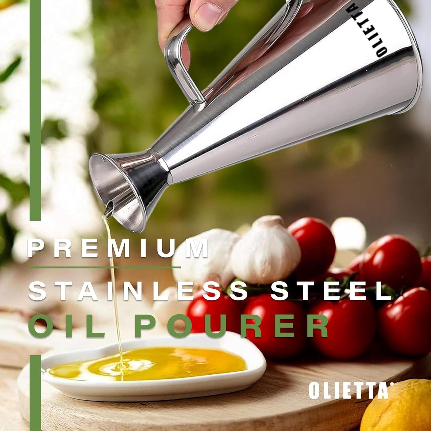 Olive Oil Dispenser Bottle Olietta Stainless Steel Non Drip Leak Proof No Mess Vinegar Pourer & Kitchen Drizzler 25 oz 750ML 0.75 Litre Great for Pouring & Drizzling Easy to Clean & Leakproof