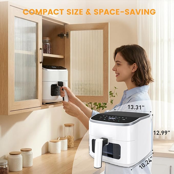 Sweetcrispy Air Fryer 4 Quart with Window, 1500W Digital Airfryer with 8 Presets, 60-Min Timer, Max 400°F, Auto Shut Off & Nonstick Dishwasher Safe Basket, Shake Reminder for Small Kitchen