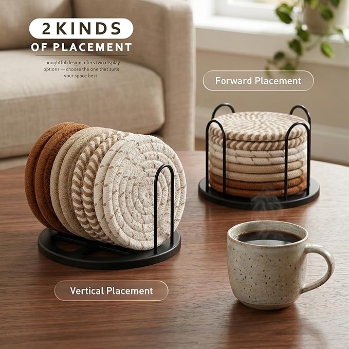 Lazebox Coasters Set of 8 for Drinks, 4 Inch Large Coasters for Coffee Table, Tabletop Protection for Hot & Cold Drinks, Versatile Coasters for Home Decor, Non-Slip & Easy to Clean