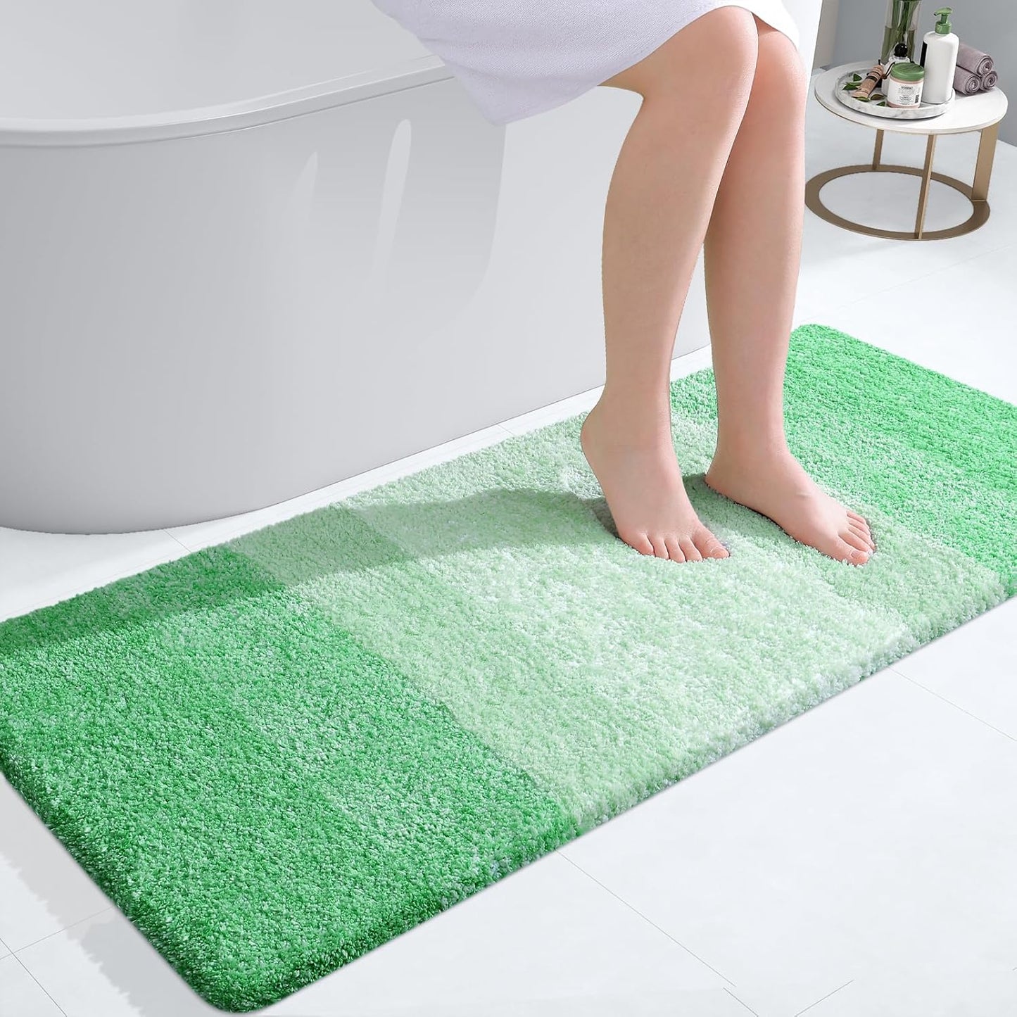 OLANLY Bathroom Runner Rugs 47x20, Extra Soft Absorbent Microfiber Bath Rugs, Rubber Backing, Quick Dry, Machine Washable Bath Mats for Bathroom Floor, Tub and Shower, Home Decor Accessories, Green