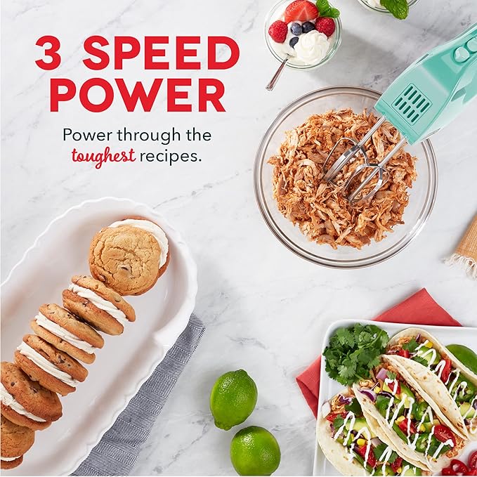 Dash SmartStore™ Compact Hand Mixer Electric for Whipping + Mixing Cookies, Brownies, Cakes, Dough, Batters, Meringues & More, 3 Speed, 150-Watt - Aqua (Pack of 4)
