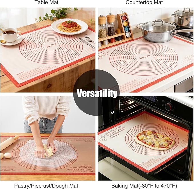 Silicone Pastry Mat 36x24 Inch Extra Large Baking Mat with Measurements, Nonstick Kitchen Counter Mats for Dough, Pastry, Dough Rolling, Kneading Board, Pie Crust, Fondant, Bread, Pasta, Pizza