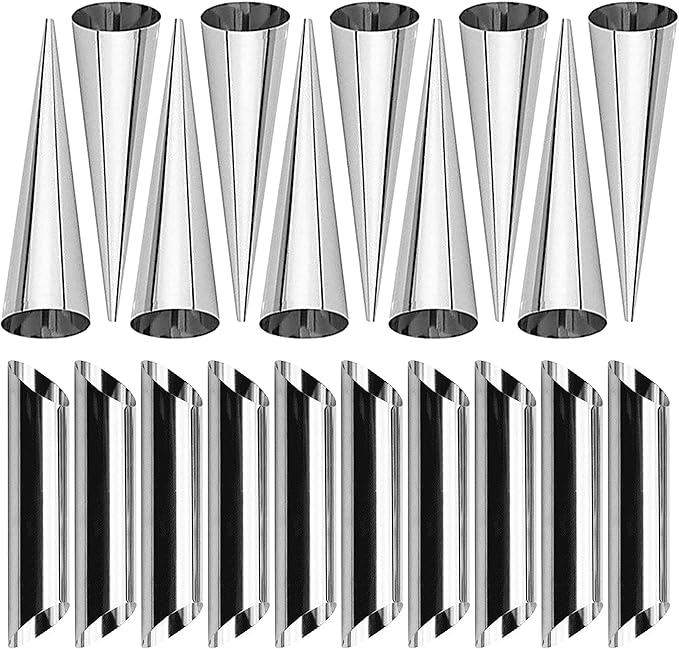 10 Pack Cream Horn Molds for Baking +10 Pack Cannoli Tubes Stainless Steel, 5 inch Large Size Cream Horn Mould and Cannoli Tubes for Baking Cream Horns, Brioche Rolls