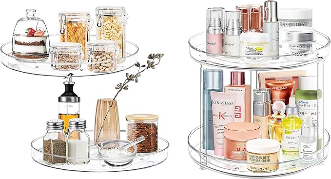 2 Pack Lazy Susan Organizer and 2 Tier Bathroom Organizer Countertop- 10.6inch/Clear