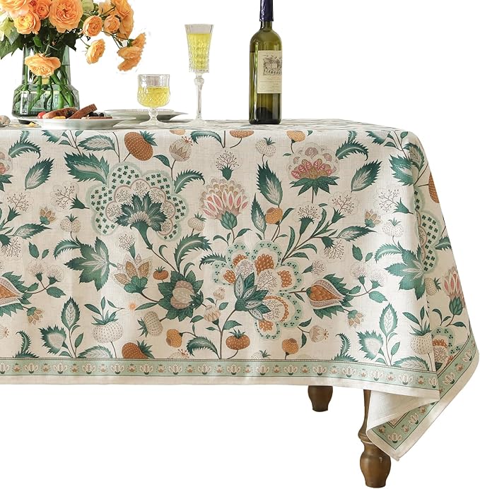 patdrea Designer French Green Small Square Table Cloth,Vintage Italian Floral Country Linen Tablecloth,Wrinkle Free Decor Cover for Kitchen,Dining,Christmas,Party,Thanksgiving,55"x55"-Tree Life