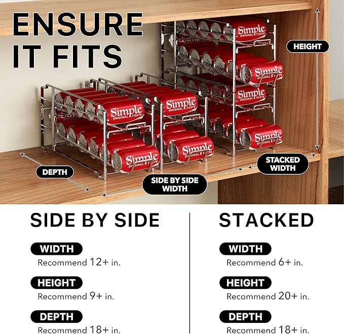 Simple Houseware Soda Can Organizer Stackable Rack Dispenser for Pantry/Refrigerator, Chrome, 4 Pack