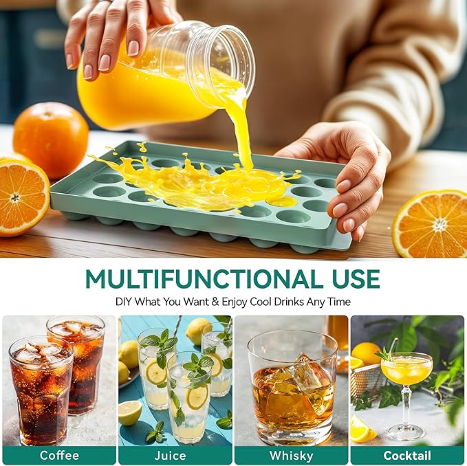 YITAHOME Round Ice Ball Cube Trays with Lid and Bin, Ice Ball Maker Molds for Freezer, Ice Container for Coffee Drinks Beverage Juice Cocktails Whiskey