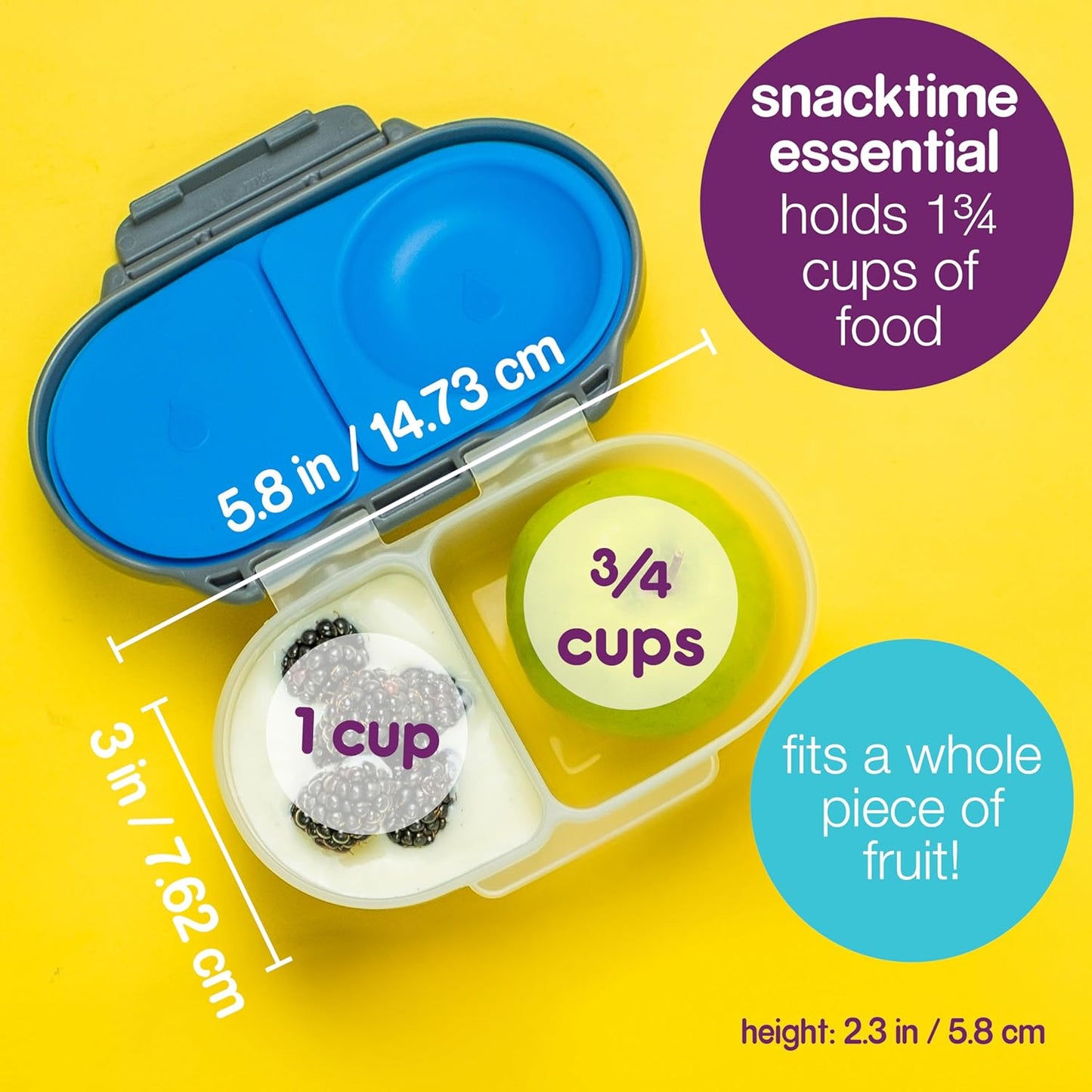 b.box Snack Box Reusable Snack Containers with Lids 2 compartments, Bento Box for kids and toddlers, Leakproof Lunch Box, BPA free and Dishwasher Safe Snack Container (Lilac Pop, 1 3/4 Cup)
