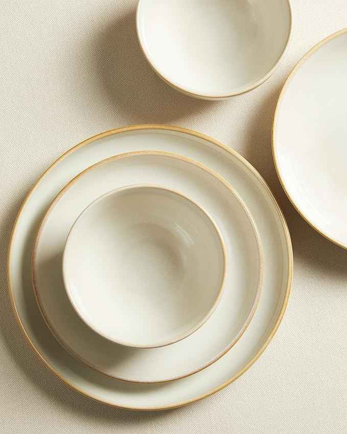 Plates and Bowls Sets for 8, 24 Piece Dinnerware Set for Large Families & Entertaining, Elegant Design, Dishwasher & Microwave Safe, Chip Resistant and Durable, Yellow White