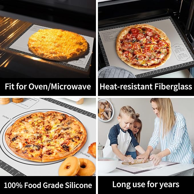 Silicone Baking Mat with Measurement, Non Stick Siliocne Pastrty Mat for Dough Rolling, Making Cookies, Macarons, Bread, Cake and Candy