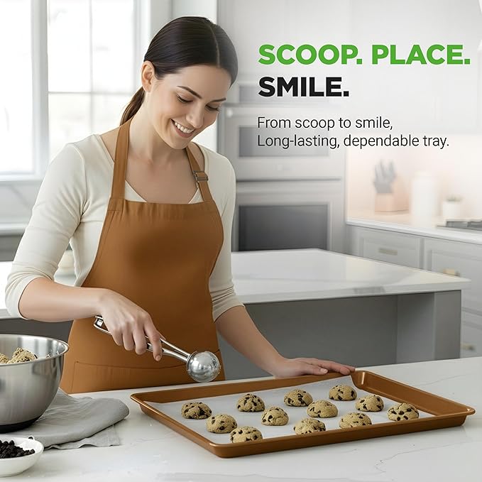 NutriChef 2-Piece Nonstick XL Cookie Sheets for Baking - 22" x 16" Stackable Extra Large Baking Sheet - Carbon Steel Baking Pans, PFOA, PFOS, PTFE Free- NCLGBP28