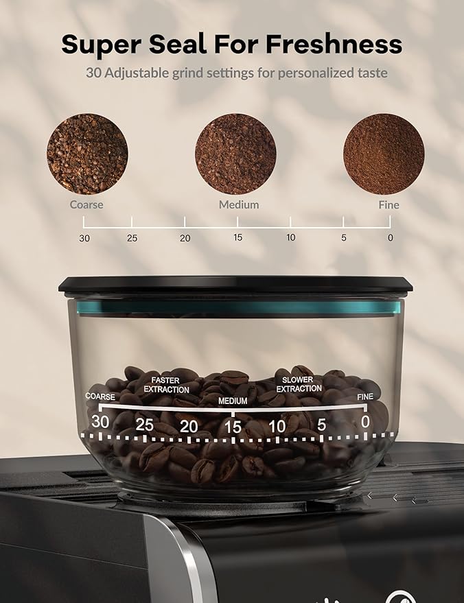 GarveeHome Espresso Machine With Grinder, 20 Bar Semi-Automatic Espresso Coffee Maker With Milk Frother Steamer Wand Cappuccino Latte Macchiato, 95 oz Water Tank, PID Temperature Control, Dark Gray
