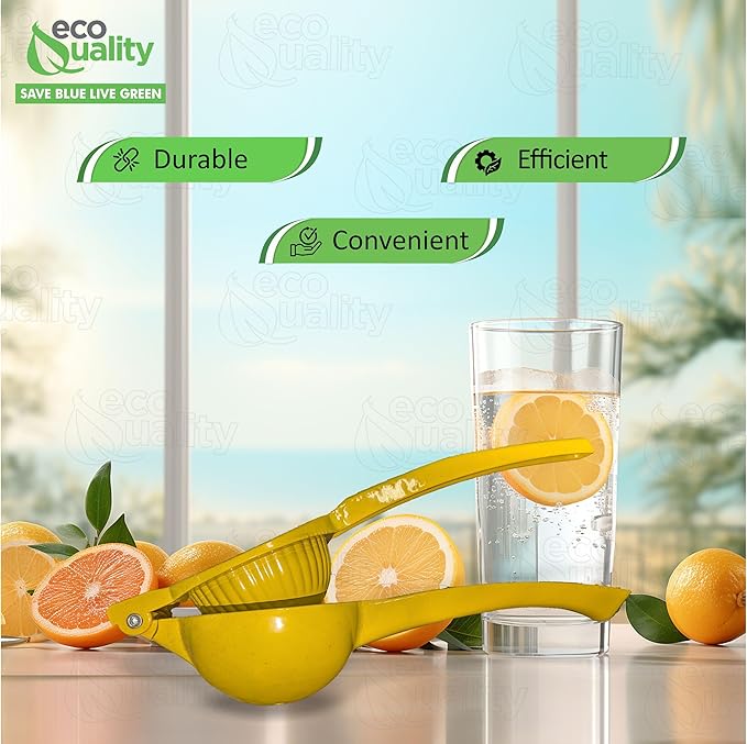 EcoQuality Heavy Duty Handheld Yellow Citrus Juice Squeezer Premium Lemon, Lime & Orange Press for Maximum Extraction Easy to Use, Durable and Rust Resistant Metal Manual Juicer (12)
