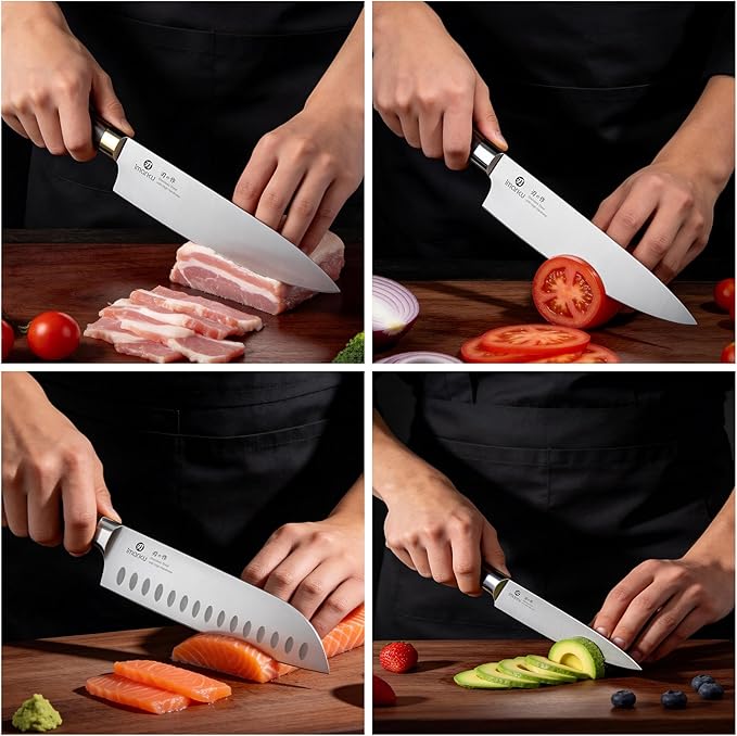 imarku 3 Pieces Knife Set, Japanese High Carbon Stainless Steel Chef Knife Set, Professional Chef Knives with Ergonomic Pakkawood Handle, Ultra Sharp Cooking Knives for Kitchen & Home Cooking