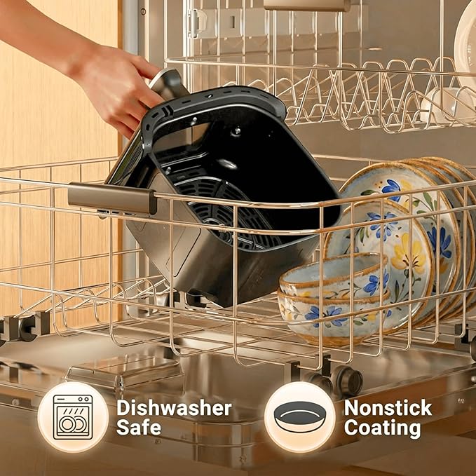 Airfryer 12-in-1,Large Air Fryer 6QT, Square Airfryers Non Toxic, Cooking, Fries, Custard, Chicken Wings, Sea Food, Vegetabels, Nonstick & Easy-Clean Basket, Beige