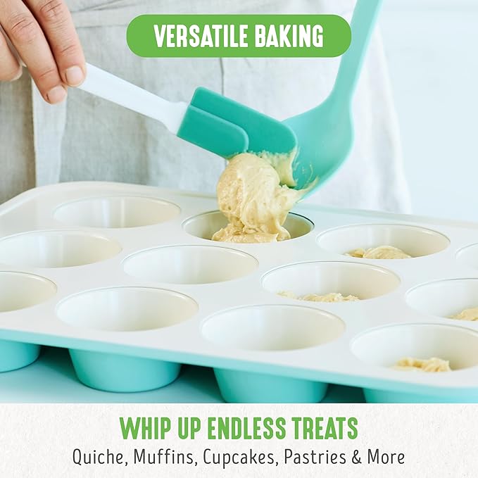 GreenLife 12-Cup Muffin & 13"x9" Cookie Baking Pan Set - Healthy Ceramic Nonstick, Turquoise