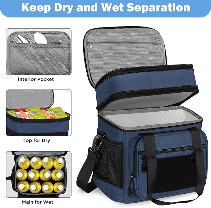 GLENKEY Tactical Lunch Box Cooler Bag - Expandable Insulated Lunch Bag for Men Women - Large Lunchbox for Adults Work Shifts Outdoor Trips Blue 16L