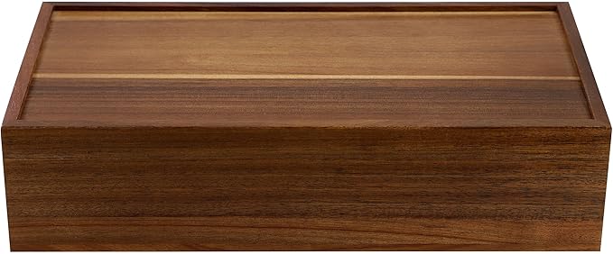 Elama Acacia Wood 14.25 x 7.5 Inch 10 Compartment Tea Box, Tea Bag Organizer, Magnetic Lid, Kitchen Storage
