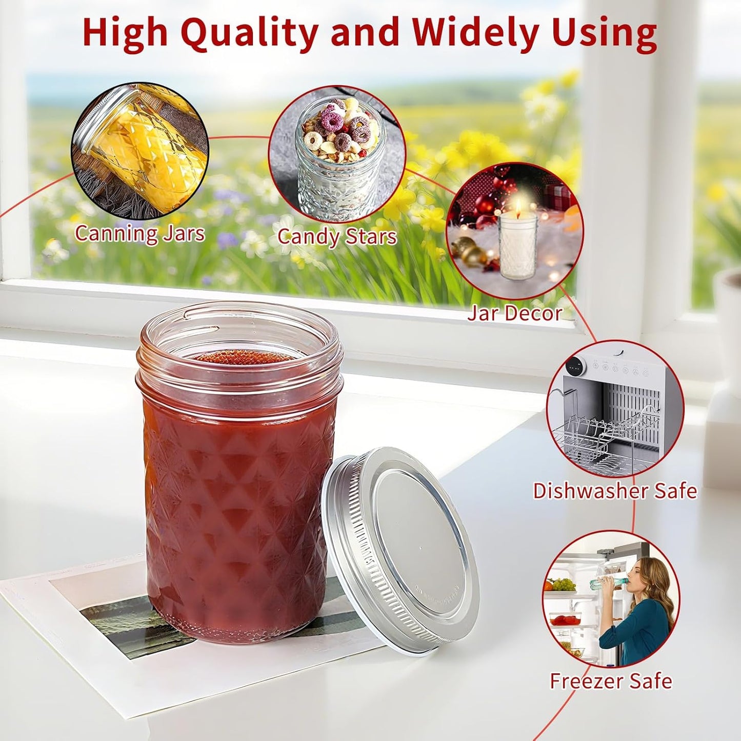 22oz/650ml Mason Jars with Airtight Lids Glass Canning Jars with Regular Lids Spice Jars Honey Jars for Yogurt,Jam,Spice,Overnight Oats Canning, Preserving,Decorations,Jelly,Dessert,6 Pack (22oz)