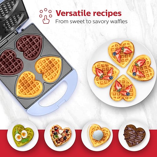 Holstein Housewares - Non-Stick Heart Waffle Maker, 120 Volts, Lavender - Makes 4 Heart-Shaped Waffles in Minutes