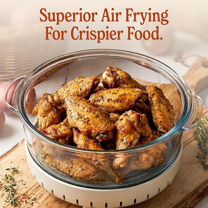 MAGNIFIQUE Glass Air Fryer, Non Toxic Air Fryer with 4.5QT & 2.5QT Glass Pots, Borosilicate, Stainless Steel, Air Fry, Bake, Re-Crisp & MaxCrisp, Oatmeal