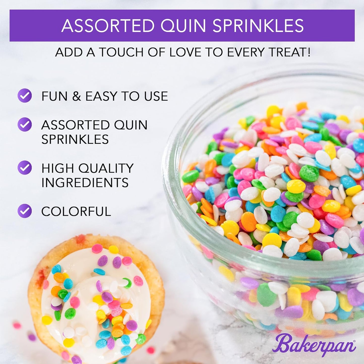 Bakerpan Heart Sprinkles for Baking, 4 Ounces Pink Heart Sprinkles Edible, Made in USA