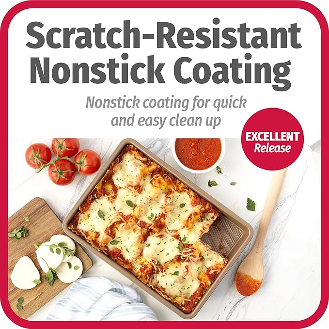 GoodCook BestBake Nonstick Bronze 9" x 13" Oblong Baking Pan, Textured Carbon Steel, Scratch-Resistant, Non-Toxic Cake Pan, 13x9 Bakeware, Durable Oven Pan for Even Heating and Easy Cleanup