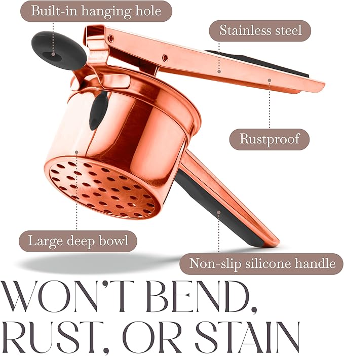 Bellemain 15 oz Large Potato Ricer | Heavy-Duty Stainless Steel Potato Ricer & Masher | Perfect for Mashed Potatoes | Rose Gold