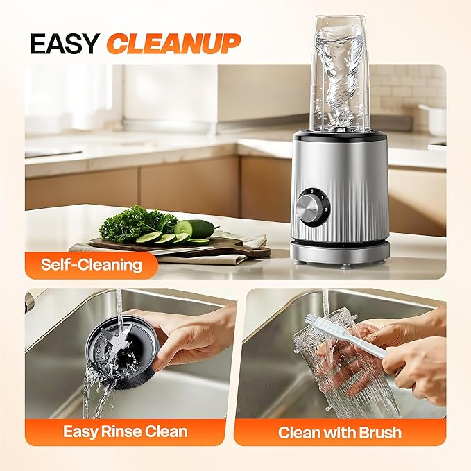 Turelar Blender for Smoothies Portable Personal Blender for Shakes and Smoothies for Kitchen with 2 * 24oz Portable Cups and Extra Lid, Smoothie Maker Machine for Juices, Baby Food, Nutritious Recipe