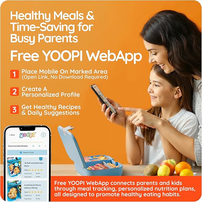 YOOPI Lunch Boxes for Kids–Toddler Bento Box with 4 Leakproof Compartment Food Bentobox Container,Lunch Box for School with Lunchbox Containers, Lightweight Sandwich Box & Snack Box (Light Blue)