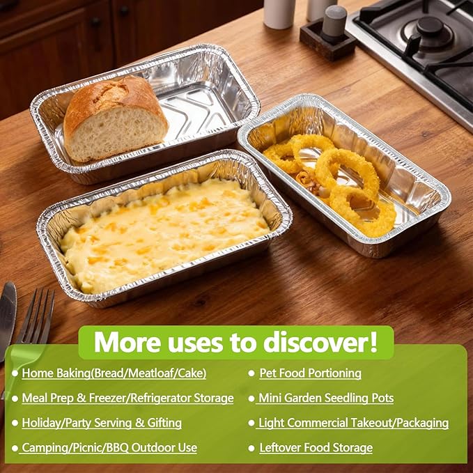UBeesize 2Lb Thicker & Heavy Duty Disposable Aluminum Loaf Pans, 50 Pack Ultra Sturdy 8.5 x 4.5 Foil Bread Pans for Baking Banana Bread, Cakes, Meatloaf & Food Storage