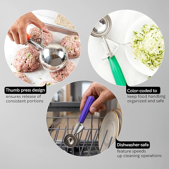 Restaurantware 0.86 Ounce Portion Scoop, 1 Trigger Release Stainless Steel Cookie Scoop - With Orchid Handle, Stainless Steel Disher, For Portion Control, Cookie Dough, Cupcake Batter, Or Ice Cream