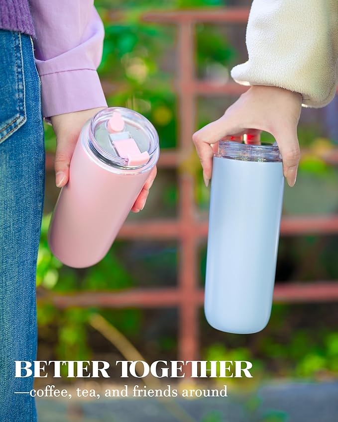 6 Pack 16 oz Insulated Coffee Tumblers, Travel Coffee Tumblers with Straw, Double-Wall Stainless Steel Tumbler, Leak Proof Tumbler, Reusable Cups with Lids for lced and Hot Drinks