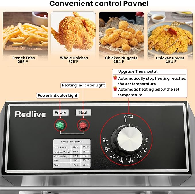 Electric Deep Fryer 10L/10.5QT Stainless Steel Single Tank Commercial Fryer with Basket, 1700W 110V Countertop Deep Fryer for Home Kitchen and Restaurant Use with Oil Thermometer & Temperature Control
