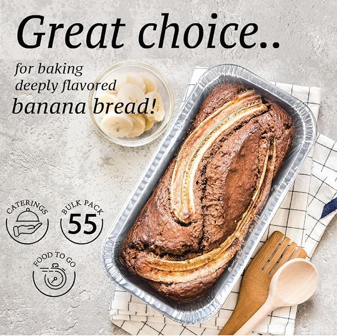 (65 Pack) 2Lb Foil Bread Pans for Baking, Disposable Bread Pans - Perfect for Baking Banana Bread, Cakes & Meatloaf - 2 Pound Aluminum Pans for Food Serving - 8.5" X 4.5" X 2.5"