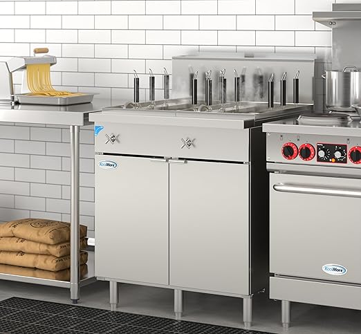 KoolMore 12-Basket 22 Gallon Commercial Natural Gas Pasta Cooker with 140,000 BTU, ETL Listed in Stainless-Steel (KM-PC12-NG)
