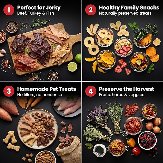 Magic Mill Premium DualZone Food Dehydrator, 16 Stainless Steel Trays with French Doors, Independent Temp Control, Rear Fan, Keep Warm Mode, for Jerky, Fruit, Veggies, Dog Treats, Meal Prep