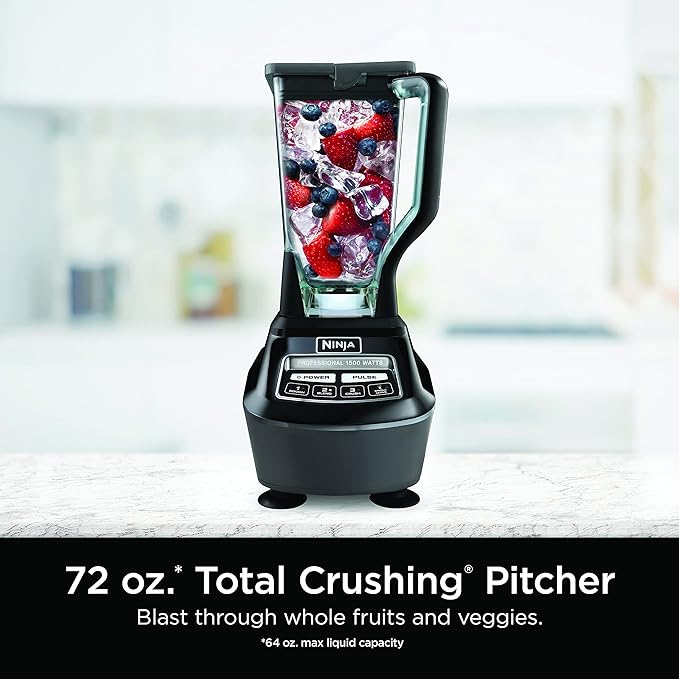 Ninja Kitchen System | All-in-One Food Processor & Blender for Smoothies | Includes Pitcher, Travel Cup, & 8-Cup Bowl | Makes Salsa, Dough, Shakes, & Frozen Drinks | 120 Volts | Black | BL770AMZ