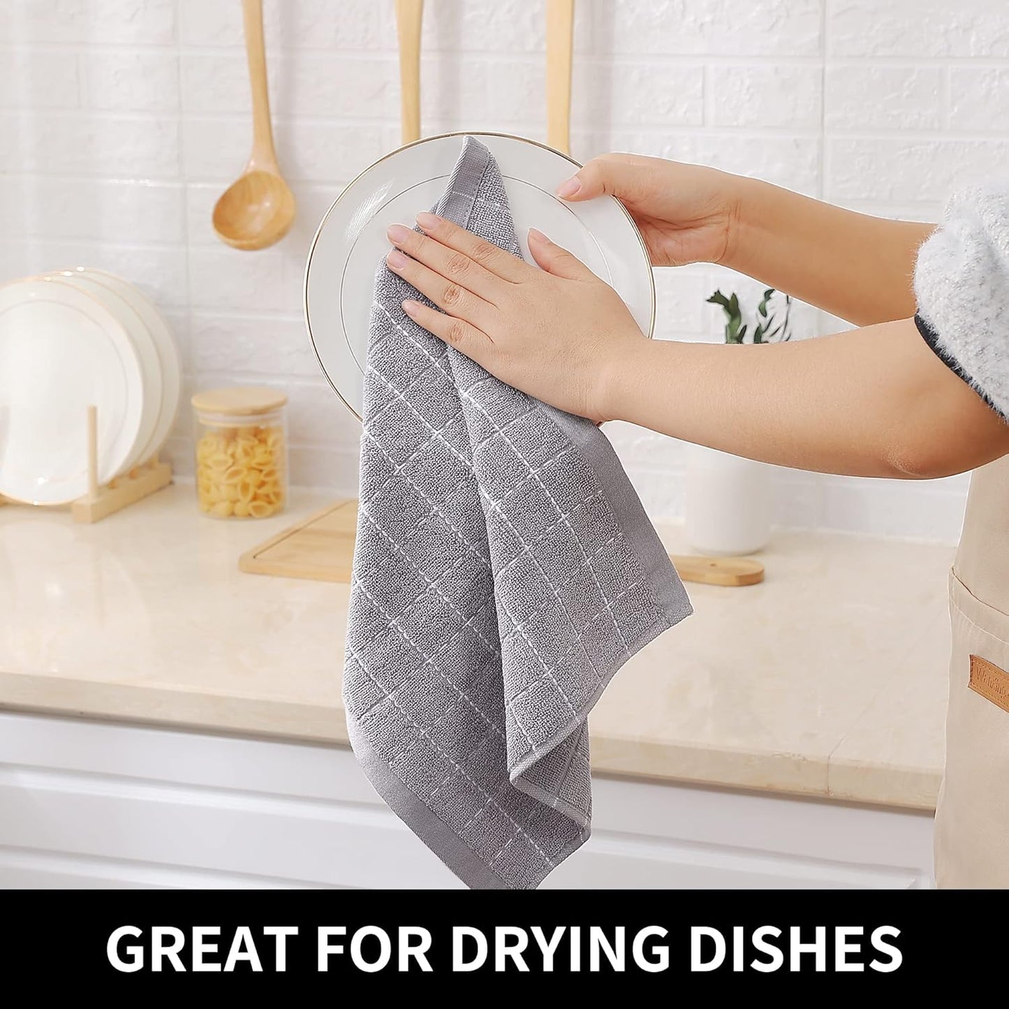 Homaxy 100% Cotton Terry Kitchen Dish Cloths, Ultra Soft and Absorbent Dish Towels for Kitchen, Suitable for Drying and Washing Dishes, 8 Pack, 12 x 12 Inches, Light Grey