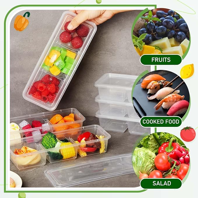 Hushee 25 Pack 17 oz Small Meal Prep Containers with 3 Compartments Snack Containers with Lid Disposable Plastic Bento Box Travel Lunch Food Boxes Stackable for Office Picnic (Clear)