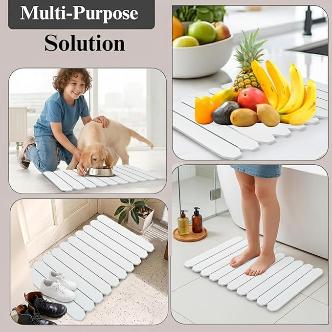Stone Drying Mat 24″×16″ Large - Ultra Fast Absorbent Kitchen Counter & Bathroom Mat, Diatomaceous Earth Foldable Non-Slip for Dishes, Pets, Plants