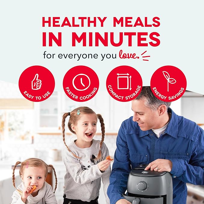 Dash Tasti-Crisp™ Air Fryer - AirCrisp® Technology - Compact Design with Adjustable Temperature Control - Nonstick Fry Basket & Auto Shut-Off Feature - 2.6 Quarts - Cool Grey