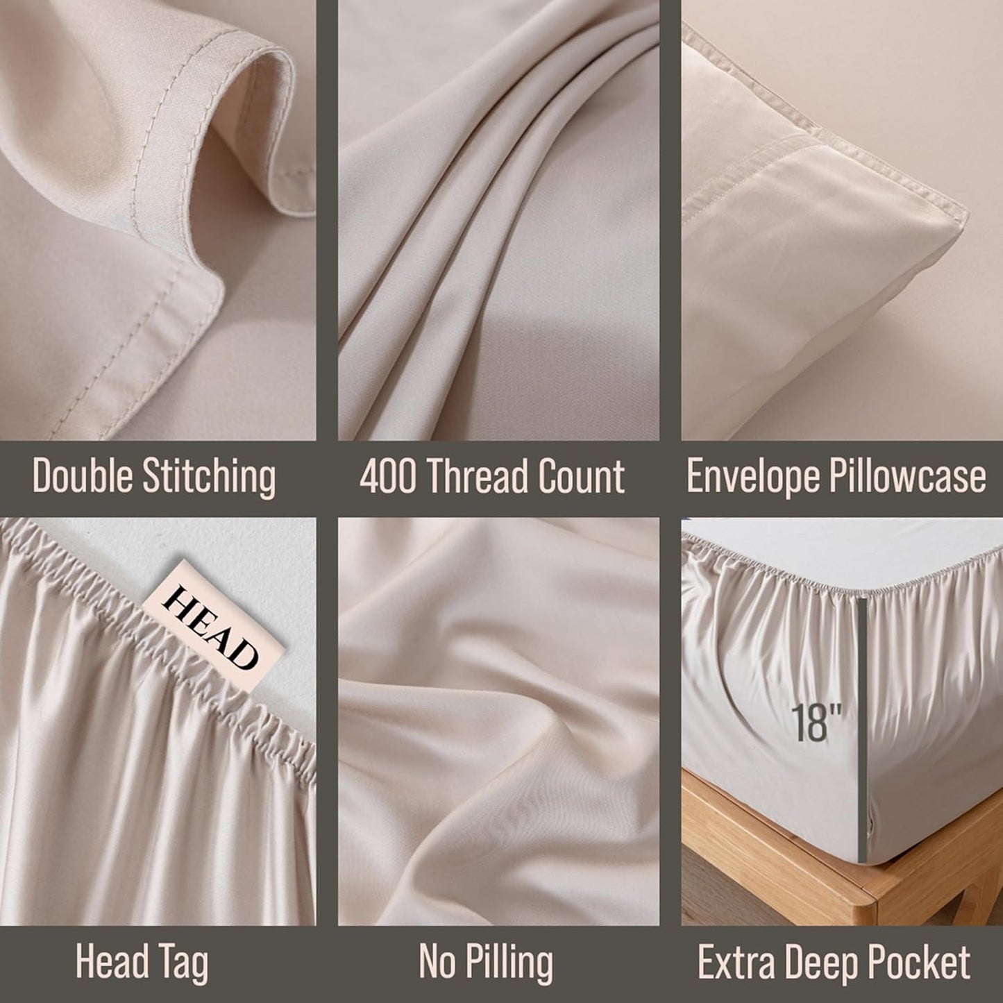 Bella Coterie Luxury Bamboo Viscose Split Top King Size Sheet Set | 100% Organically Grown | Ultra Soft | 34" Split | Cooling for Hot Sleepers | 18" Deep Pocket [Dune]